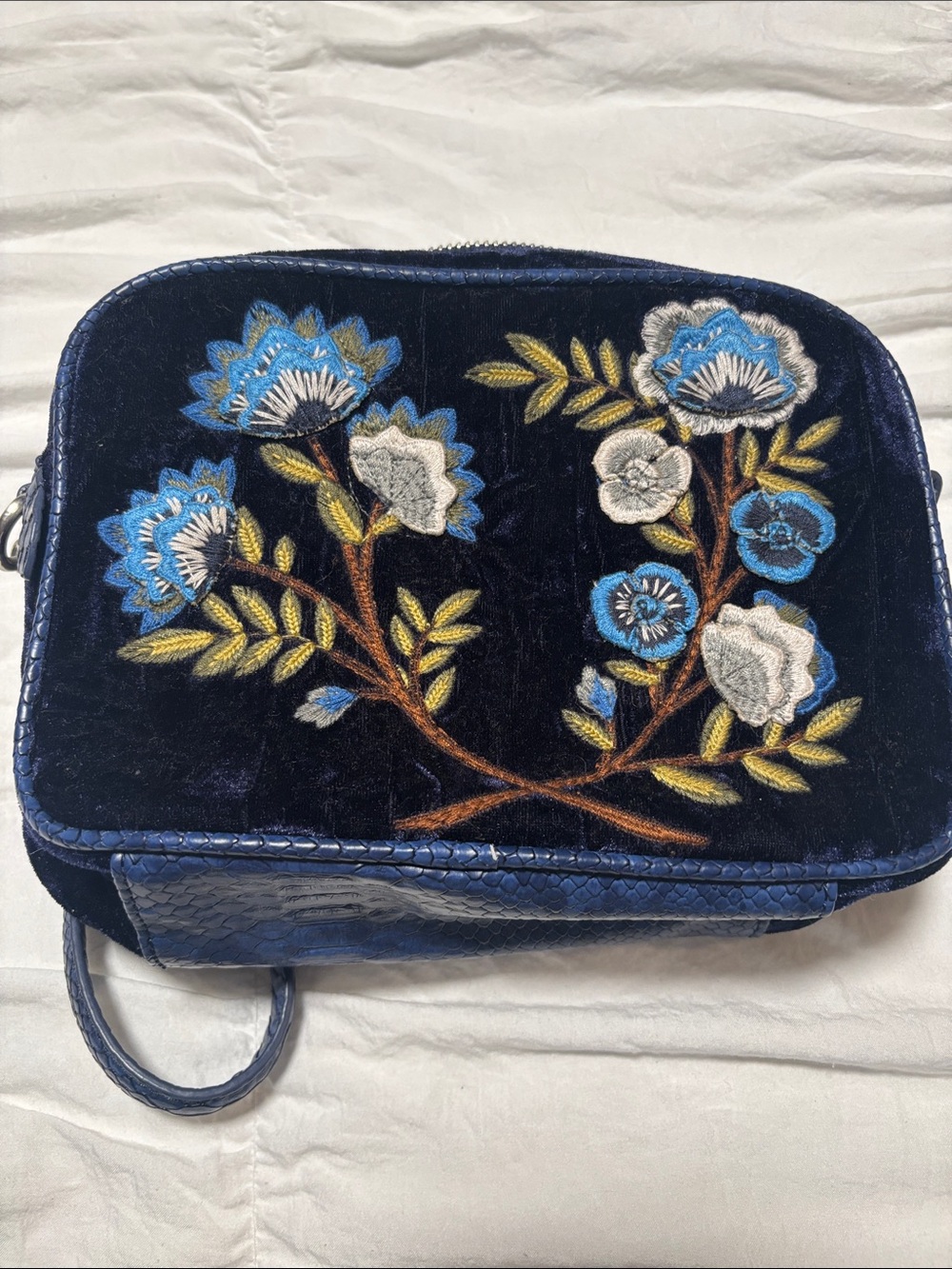 Sam Edelman vintage Navy Velvet Embroidered Floral Crossbody Bag